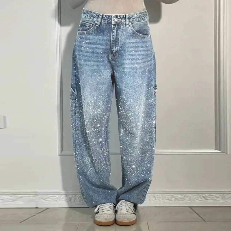 Gebroken Diamant Denim Broek – Bling & Stijl in Één!