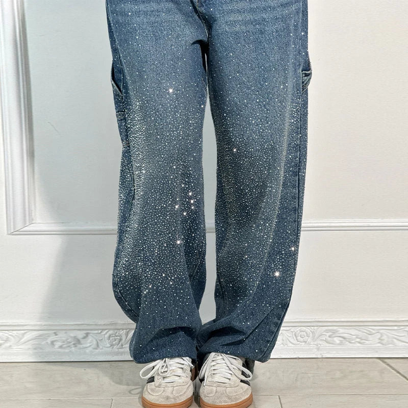 Gebroken Diamant Denim Broek – Bling & Stijl in Één!