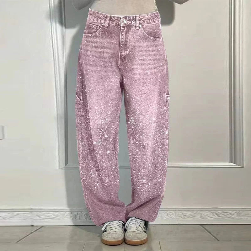 Gebroken Diamant Denim Broek – Bling & Stijl in Één!
