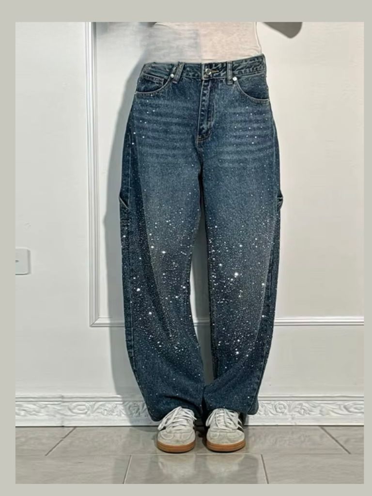 Gebroken Diamant Denim Broek – Bling & Stijl in Één!