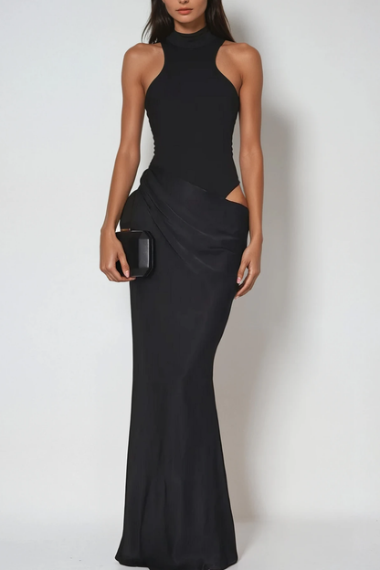 Satin Maxi Dress In Black