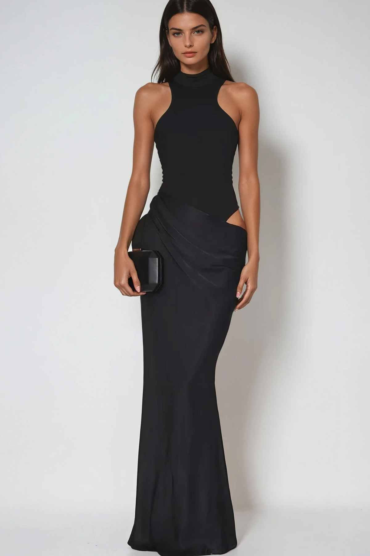 Satin Maxi Dress In Black