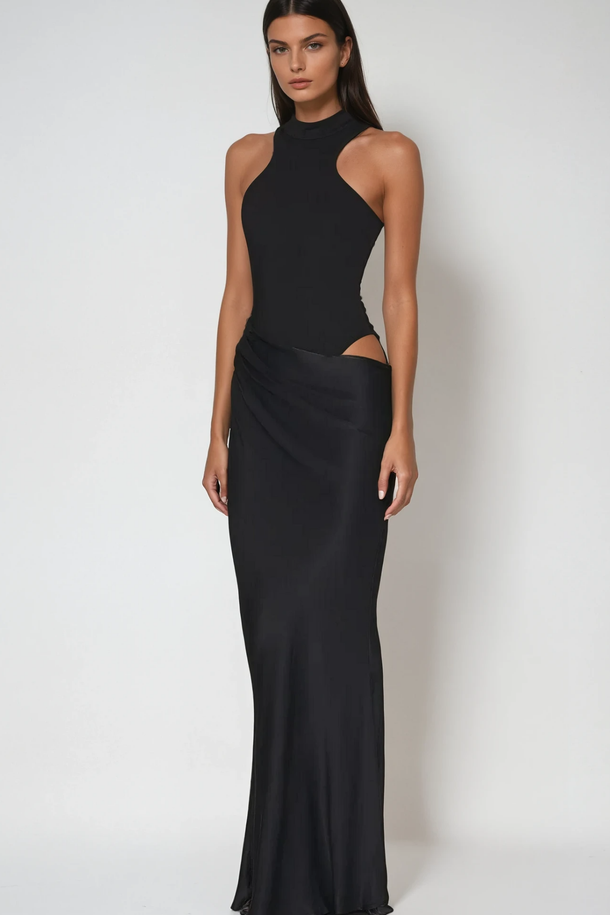 Satin Maxi Dress In Black