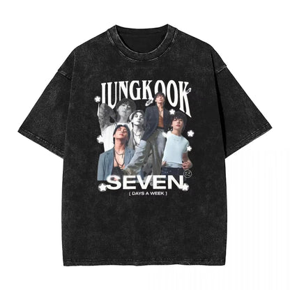 T shirt BTS Jungkook Streetwear Washed Vintage