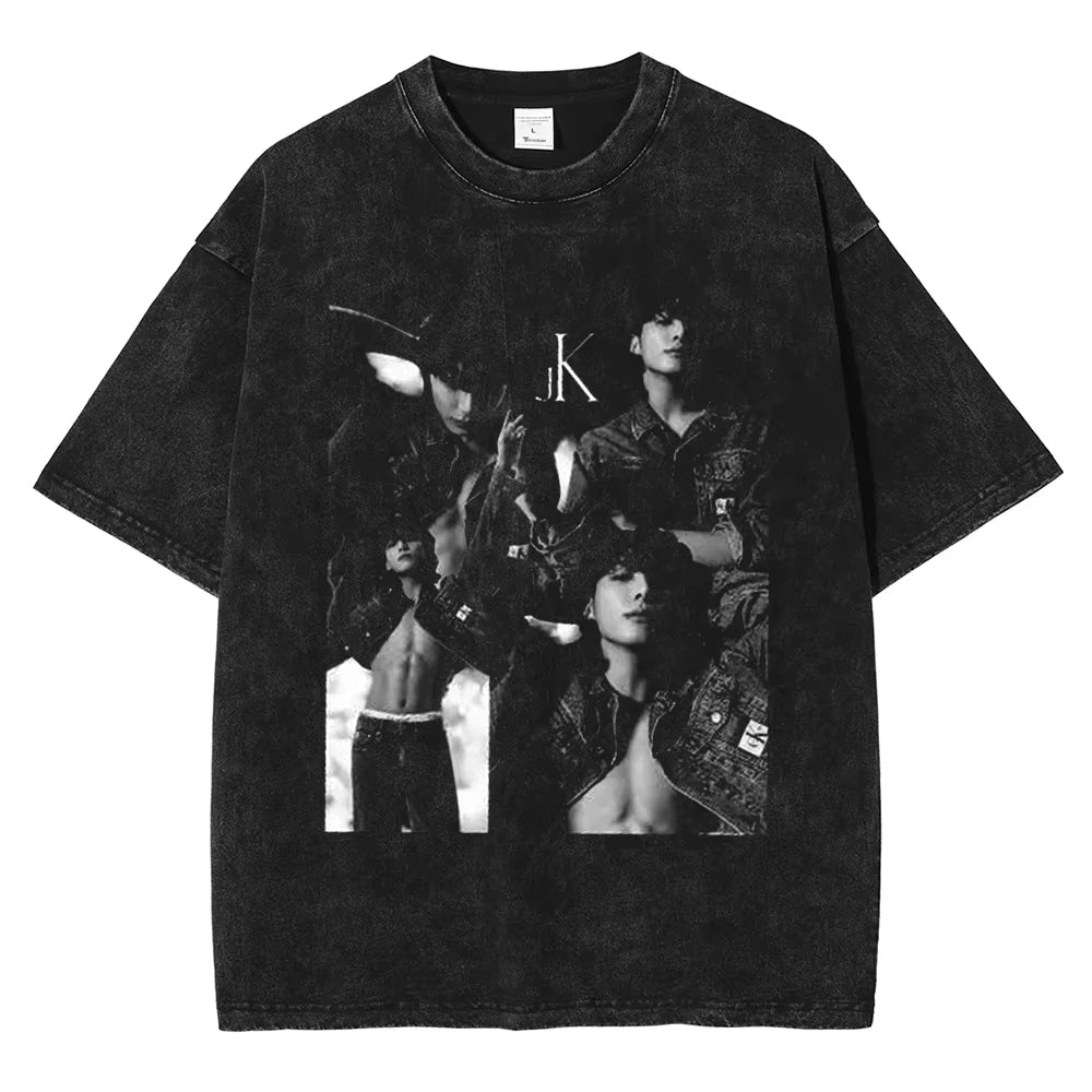T shirt BTS Jungkook Streetwear Washed Vintage