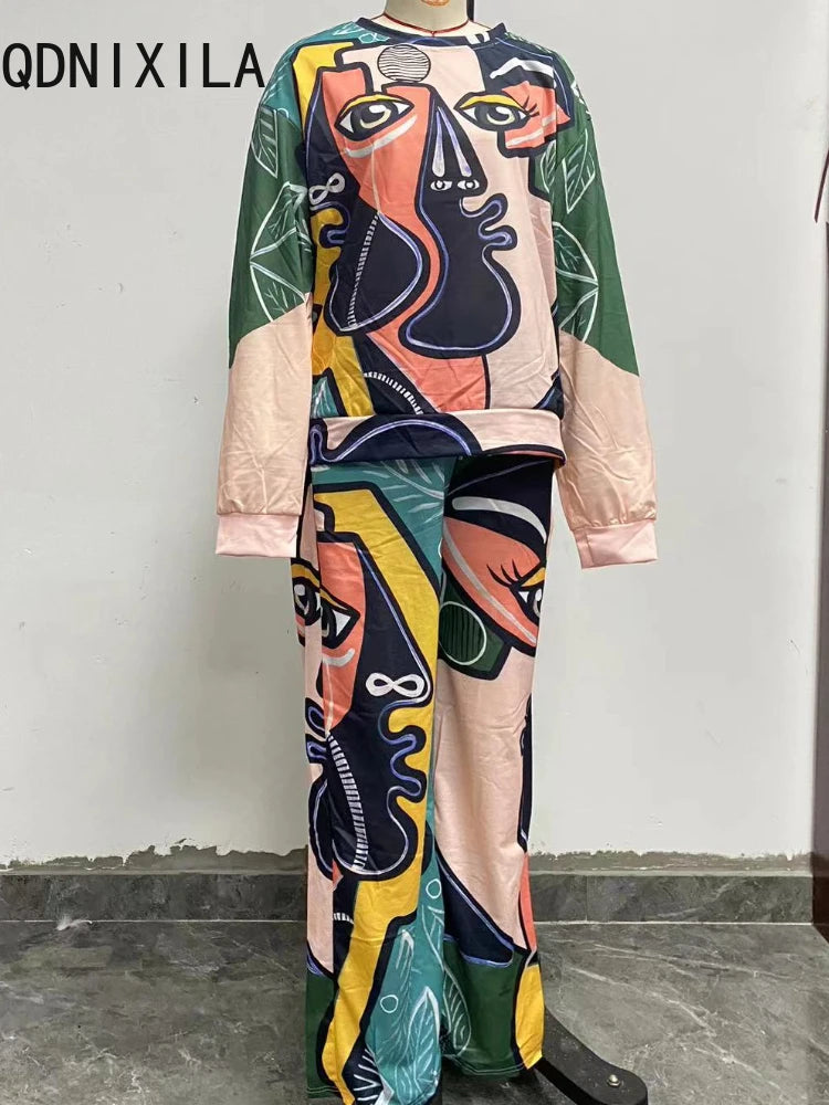 Printed  – Casual Trainingspak met Wijde Pijpen! 