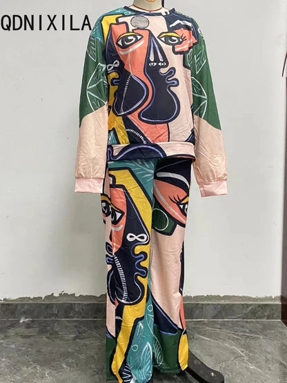 Printed  – Casual Trainingspak met Wijde Pijpen! 