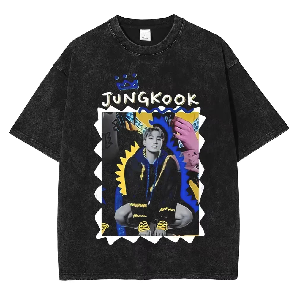 T shirt BTS Jungkook Streetwear Washed Vintage