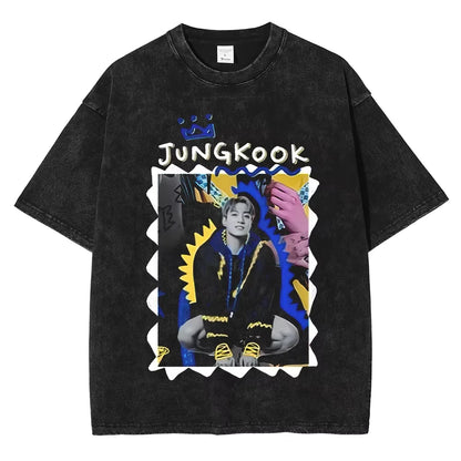 T shirt BTS Jungkook Streetwear Washed Vintage