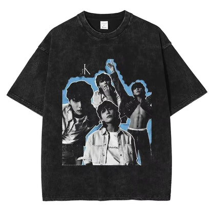 T shirt BTS Jungkook Streetwear Washed Vintage