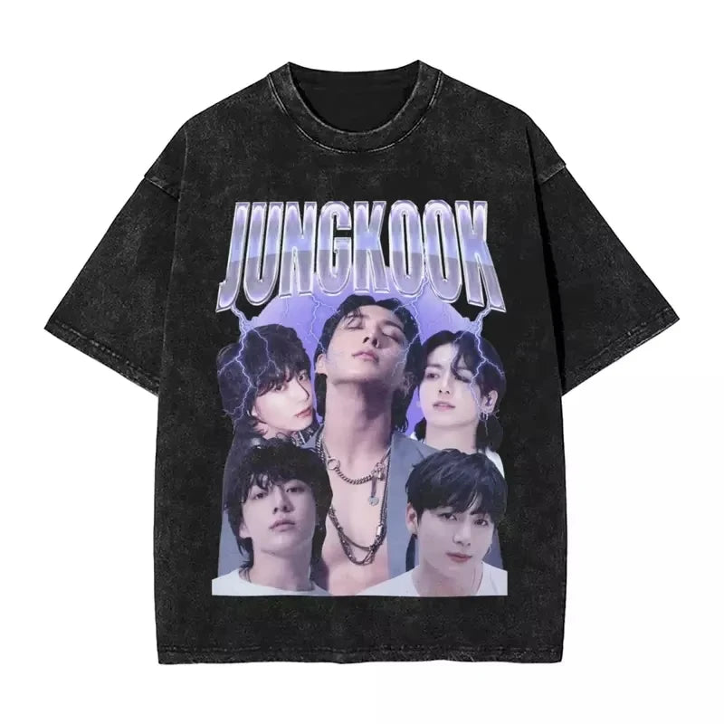 T shirt BTS Jungkook Streetwear Washed Vintage