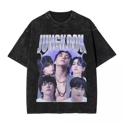 T shirt BTS Jungkook Streetwear Washed Vintage