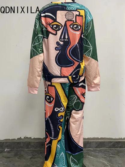 Printed  – Casual Trainingspak met Wijde Pijpen! 