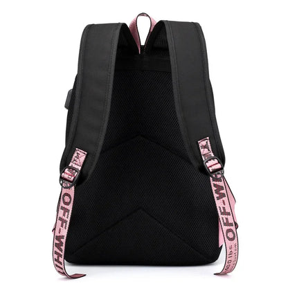 Black Pink Rugzak incl USB (waterdicht)