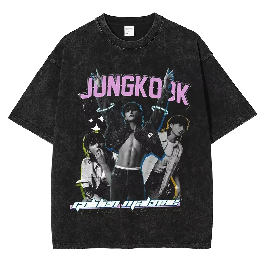 T shirt BTS Jungkook Streetwear Washed Vintage