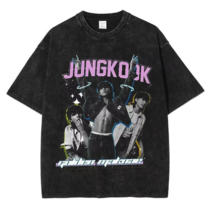 T shirt BTS Jungkook Streetwear Washed Vintage