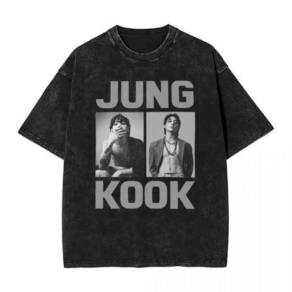 T shirt BTS Jungkook Streetwear Washed Vintage