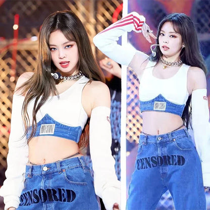 Outfit BlackPink Jennie Concert Top & Jeans