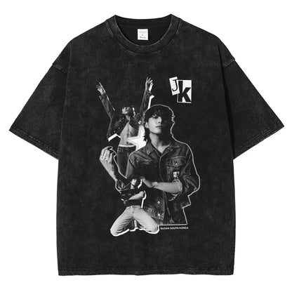 T shirt BTS Jungkook Streetwear Washed Vintage
