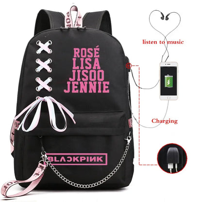 Black Pink Rugzak incl USB (waterdicht)