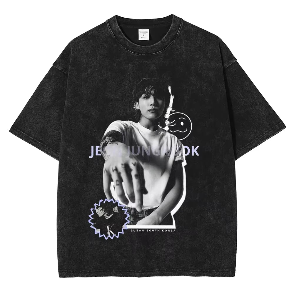 T shirt BTS Jungkook Streetwear Washed Vintage