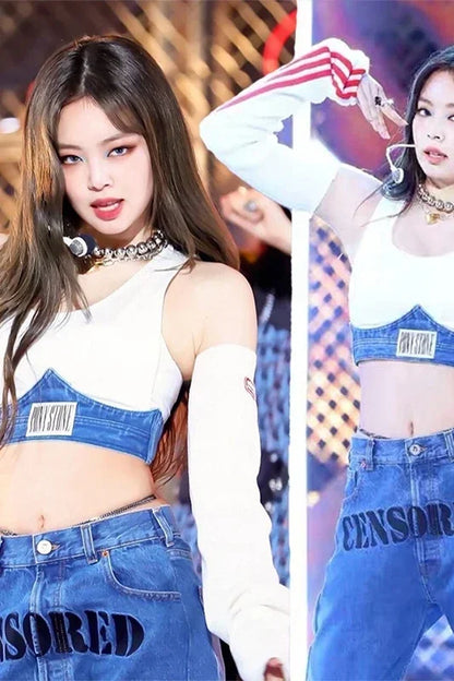 Outfit BlackPink Jennie Concert Top & Jeans