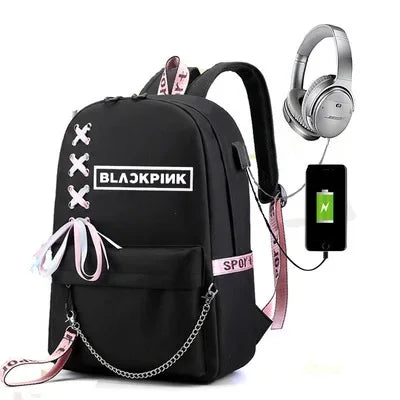 Black Pink Rugzak incl USB (waterdicht)