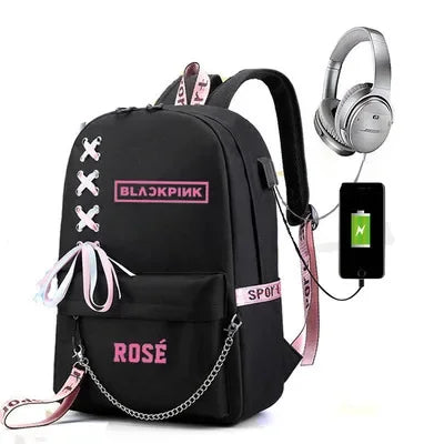 Black Pink Rugzak incl USB (waterdicht)