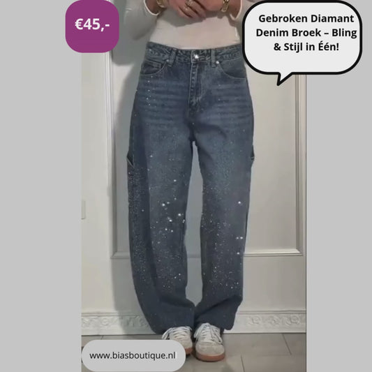 Gebroken Diamant Denim Broek – Bling & Stijl in Één!